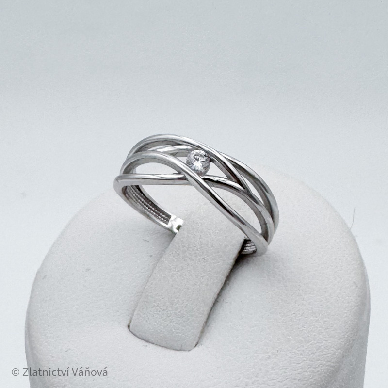 Bílé zlato prsten se zirkonem